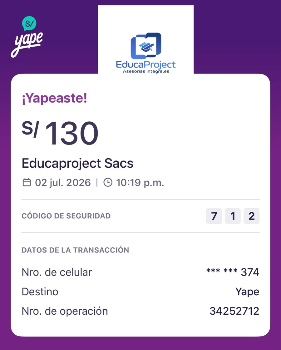 Comprobante de pago de cliente de EducaProject