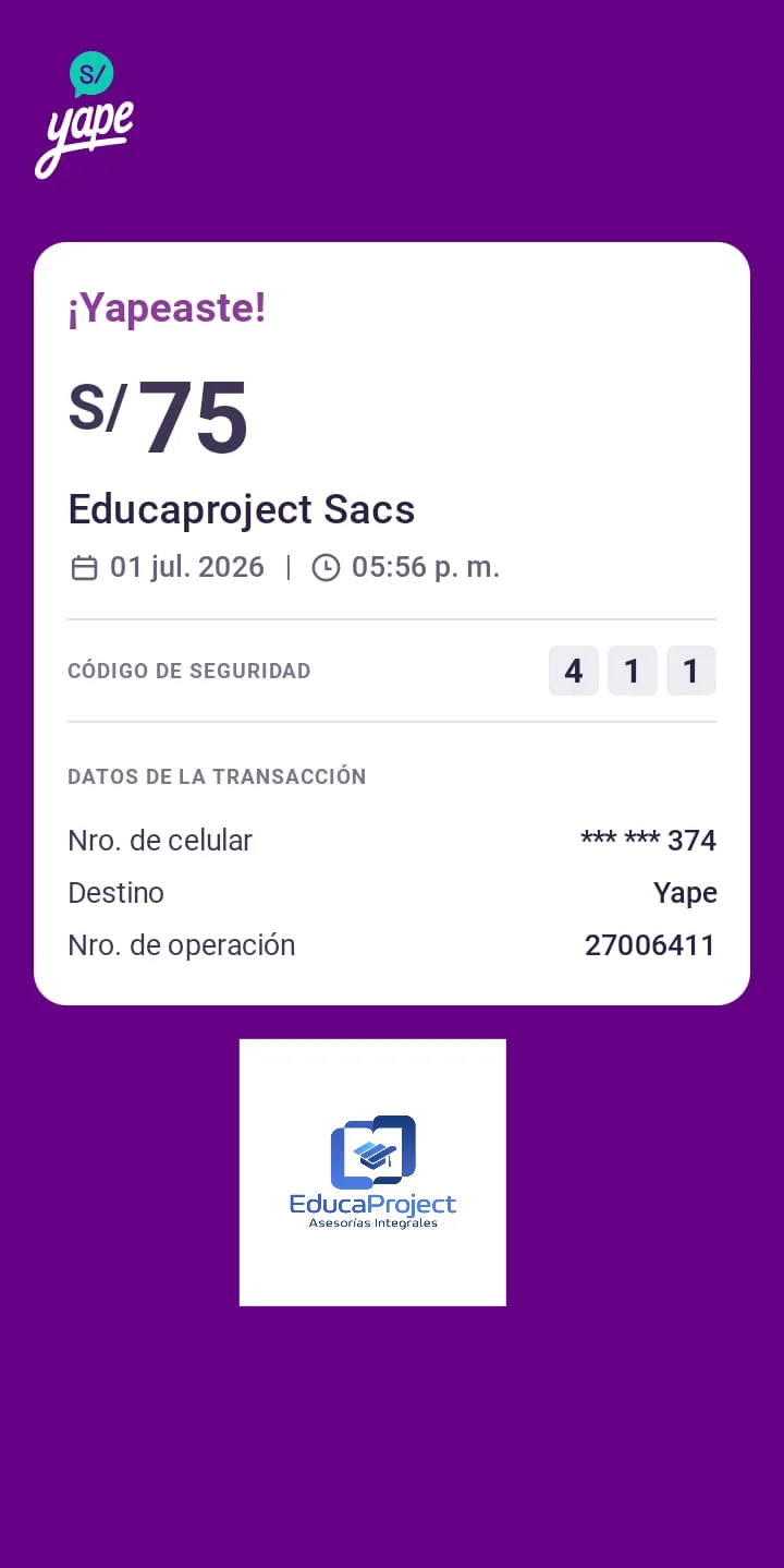 Comprobante de pago de cliente de EducaProject