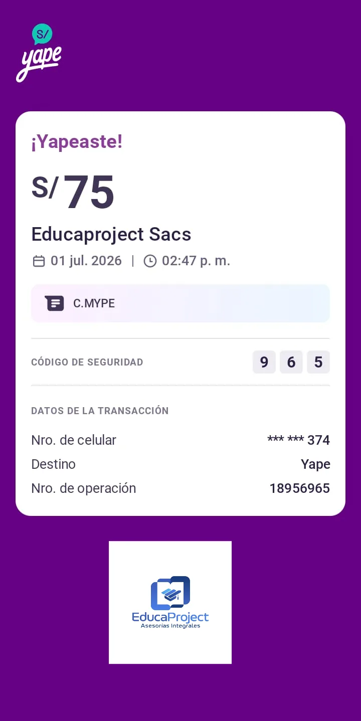 Comprobante de pago de cliente de EducaProject