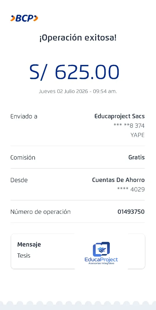 Comprobante de pago de cliente de EducaProject